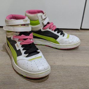 PUMA Sky II retro white neon high top kicks sneakers, vintage 80s look